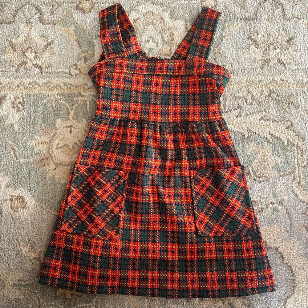 Vintage 1970’s Holiday Plaid Jumper Overall Dress